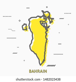 Bahrain map in thin line style with small geometric figures. Vector illustration modern concept