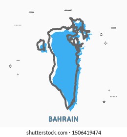 Bahrain map in thin line style with small geometric figures. Vector illustration modern concept