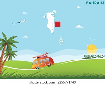 Bahrain map with travel and tourism theme vector illustration design