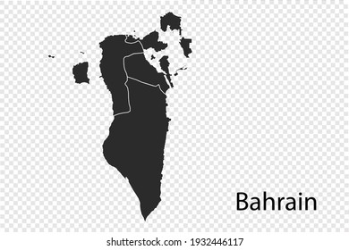 Bahrain map vector, black color. isolated on transparent background