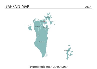 Mapa de Bahréin de ilustración vectorial sobre fondo blanco. Los mapas tienen todas las provincias y marcan la ciudad capital de Bahréin. 