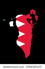 Bahrain map vector silhouette illustration isolated on white background. Middle east country. State in Asia. Territory Bahrain shape shadow. Bahrain flag map.