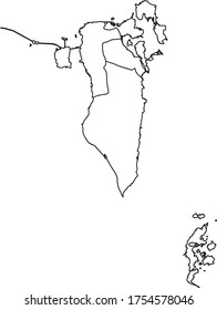 Bahrain map in white color and black border on white background. Vector illustration.