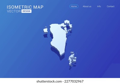 Bahrain Karte weiß auf blauem Hintergrund mit isolierter 3D isometrischer Konzept, Vektorgrafik.