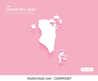 Bahrain map white on pink background with 3d isometric vector illustration
