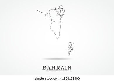 Bahrain Map- World Map International vector template with thin black outline or outline graphic sketch style and black color isolated on white background - Vector illustration eps 10