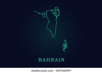 Mapa de Bahréin - Mapa mundial Plantilla vectorial internacional con un contorno verde delgado o un esquema de dibujo gráfico estilo y color verde aislado en el fondo oscuro - Ilustraciones vectoriales 10