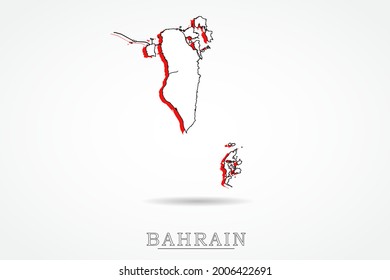 Bahrain Map - World Map International vector template with red and outline graphic sketch style isolated on white background - Vector illustration eps 10
