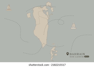 Bahrain Map - World Map International vector template High detailed with brown color isolated on grey background including simple point of location, wind, boat icon - Vector illustration eps 10
