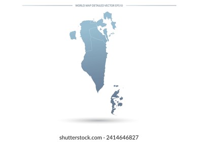 Mapa de Bahréin - Mapa Mundial Plantilla vectorial internacional con Alto detalle incluyendo color gradiente gris y azul y color de contorno blanco aislado en fondo blanco - Ilustraciones vectoriales 10