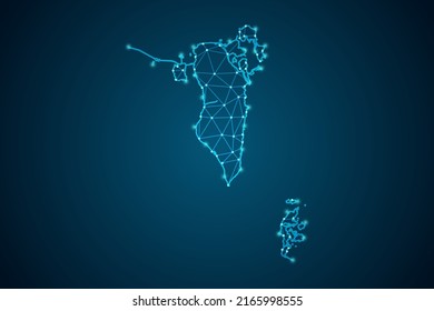 Mapa de Bahréin - Línea de máscaras del Mapa Mundial y escalas puntuales sobre fondo de tecnología azul. Malla 3D del marco de cables línea de red poligonal, esfera de diseño, punto y estructura - Ilustración vectorial eps 10