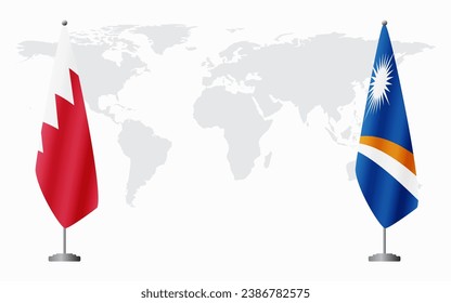 Bahrain and Marshall Islands flags for official meeting against background of world map.