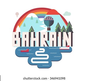 Bahrain in middle east is a beautiful country to visit. vintage vector illustration.