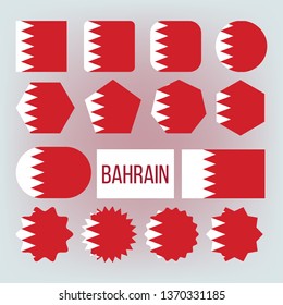 Bahrain National Colors, Insignia Vector Icons Set. Bahrain State Flag, Middle East Country Official Symbolics. Red And White Patriotic Banner. Geographic Region Traditional Emblem Flat Illustration