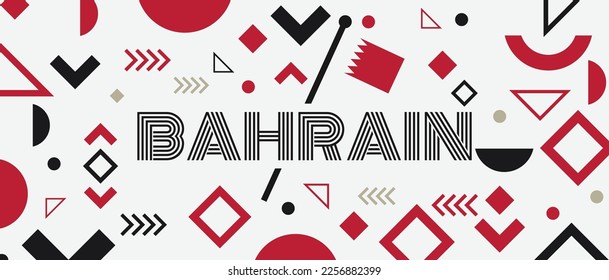 Bahrain national day banner with Bahraini flag colors theme background and geometric abstract retro modern red white design. Raised fists of patriot supporters. Triangles Vector Illustration.
