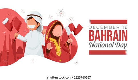 Bahrain National Day With Cartoon Kids Holding Flag Illustration Concept  