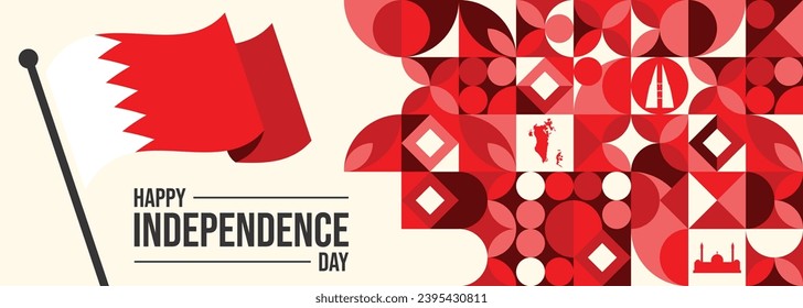 Bahrain national day celebration greeting card. Vector of national day in arabic calligraphy style with Bahrain flag