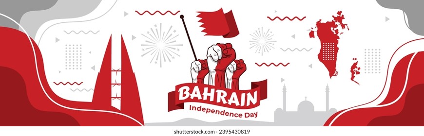 Bahrain national day celebration greeting card. Vector of national day in arabic calligraphy style with Bahrain flag