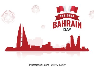 Bahrain national day, bahrain flag and fireworks celebration vector illustration