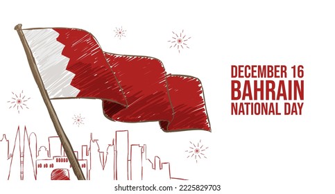 Bahrain National Day With Hand Drawn Flag Illustration Concept  Concept 