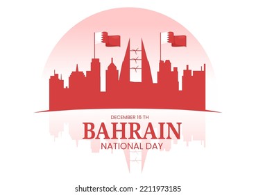 Bahrain National Day or Independence Template Hand Drawn Cartoon Flat Illustration with Wavy Flag in 16th of December Patriotic Holiday Design