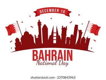 Bahrain National Day or Independence Vector Illustration on 16th of December With Wavy Flag in Flat Patriotic Holiday Cartoon Background Design