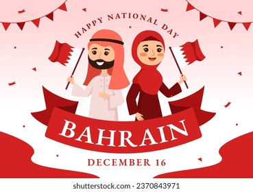 Bahrain National Day or Independence Vector Illustration on 16th of December With Wavy Flag in Flat Patriotic Holiday Kids Cartoon Background Design