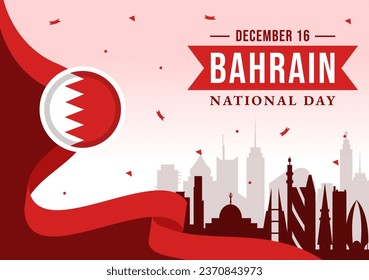 Bahrain National Day or Independence Vector Illustration on 16th of December With Wavy Flag in Flat Patriotic Holiday Cartoon Background Design