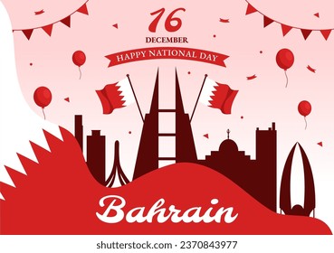 Bahrain National Day or Independence Vector Illustration on 16th of December With Wavy Flag in Flat Patriotic Holiday Cartoon Background Design