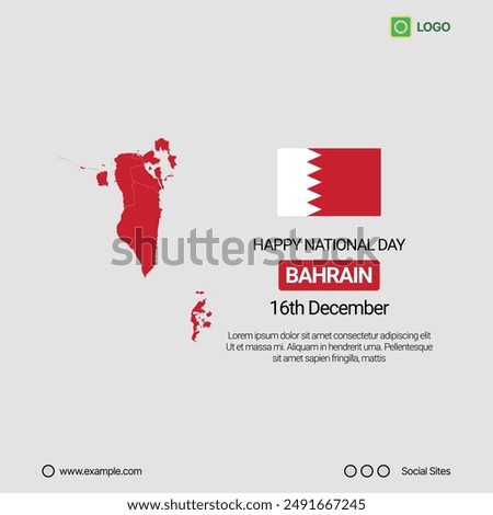 Bahrain National Day Social Media Banner, Editable Vector Design with Map and Flag