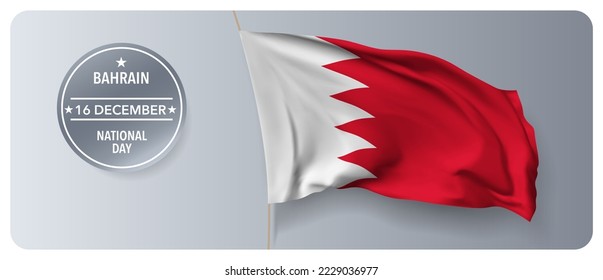 Bahrain national day vector banner, greeting card. Bahraini wavy flag in 16th of December national patriotic holiday horizontal design