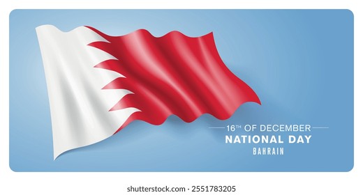 Bahrain national day vector banner, greeting card. Bahraini wavy flag in 16th of December patriotic holiday horizontal design with realistic flag