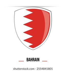 Bahrain National flag Shield badge glossy shiny 3D vector illustration isolated on white background for National Day, Independence Day 16 December, 17 December, brochure, poster, flyers online media