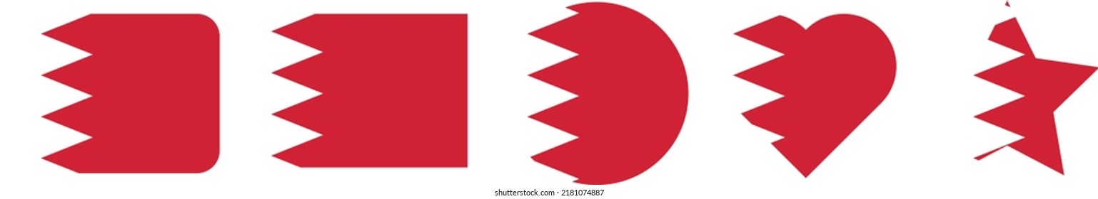 Bahrain National symbol. Square, round, star and heart shape. flag symbol. Stock vector illustration