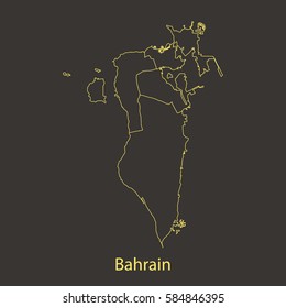 Bahrain outline,stroke of map with administrative division. Vector illustration