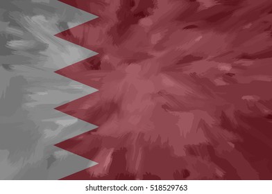 Bahrain painted / drawn vector flag. Dramatic, unusual look. Vector file contains flag and texture layers