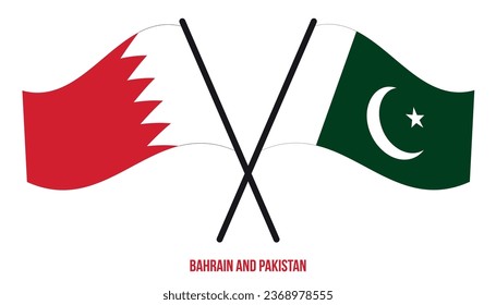 Bahrain and Pakistan Flags Crossed And Waving Flat Style. Official Proportion. Correct Colors.