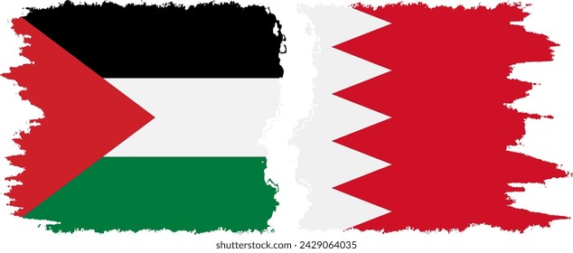 Bahrain and Palestine grunge flags connection, vector