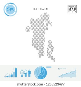 Bahrain People Icon Map. People Crowd in the Shape of a Map of Bahrain. Stylized Silhouette of Bahrain. Population Growth and Aging Infographic Elements. Vector Illustration Isolated on White.