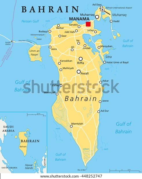 Bahrain Political Map Capital Manama Island Stock Vector (Royalty Free ...