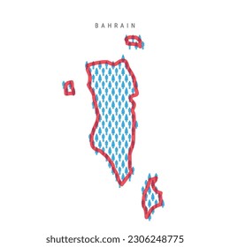 Bahrain population map. Stick figures Bahraini people map with bold red translucent country border. Pattern of men and women icons. Isolated vector illustration. Editable stroke.