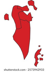 Bahrain red map with border of regions outline vector