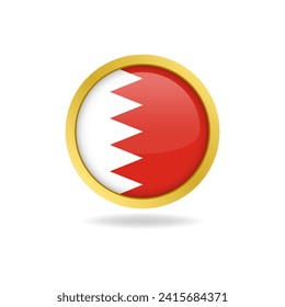 Bahrain round flag with golden frame vector