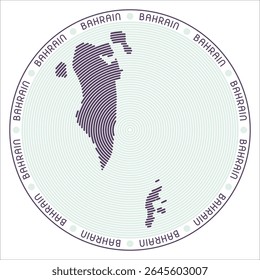 Bahrain round logo design. Country shape built of rings. Bahrain text around the country. Vector illustration.
