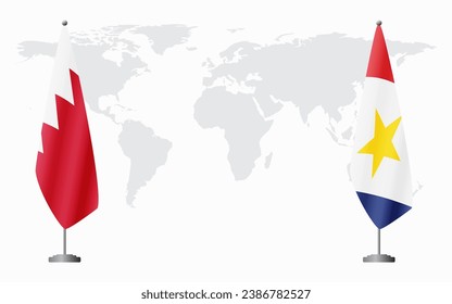 Bahrain and Saba flags for official meeting against background of world map.