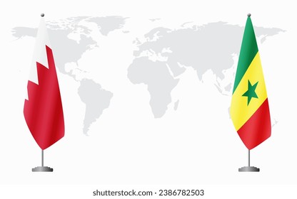Bahrain and Senegal flags for official meeting against background of world map.
