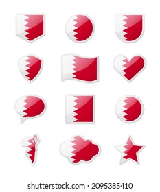 Bahrain - set of country flags in the form of stickers of various shapes. Vector illustration