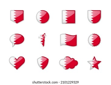 Bahrain - set of shiny flags of different shapes. Vector illustration
