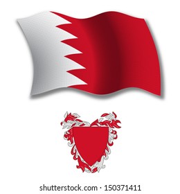bahrain shadowed textured wavy flag and coat of arms against white background, vector art illustration, image contains transparency transparency
