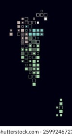 Bahrain, shape of the country built of colored cells. Digital style map of Bahrain on dark background. Large size square blocks. Simple vector illustration.